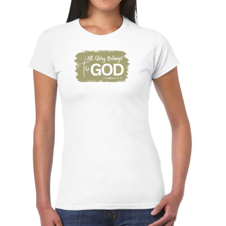 Womens Graphic T-shirt All Glory Belongs to God Olive Green - Womens | T-Shirts