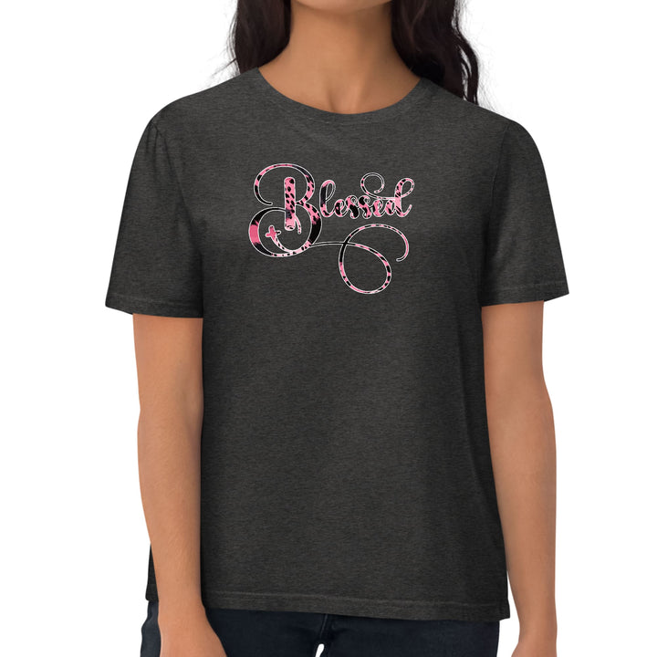 Womens Graphic T-shirt Blessed Pink and Black Patterned Graphic - Womens