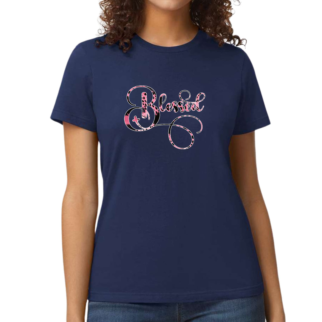 Womens Graphic T-shirt Blessed Pink and Black Patterned Graphic - Womens