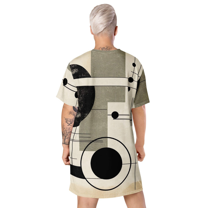 Womens Graphic T-shirt Dress Abstract Black Beige Brown Geometric - Womens