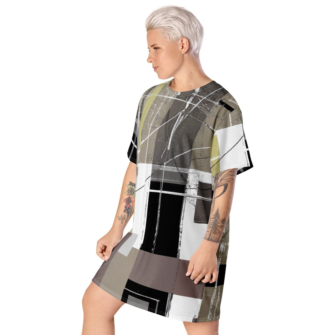 Womens Graphic T-shirt Dress Abstract Brown Geometric Shapes - Womens | Dresses