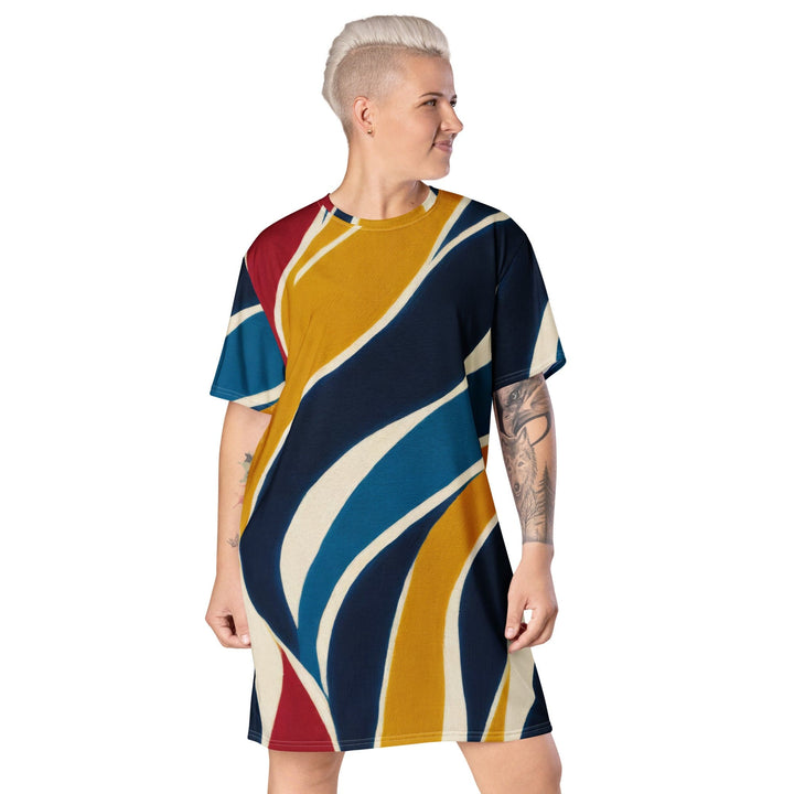 Womens Graphic T-shirt Dress Abstract Multicolor Swirl Line Pattern - Womens