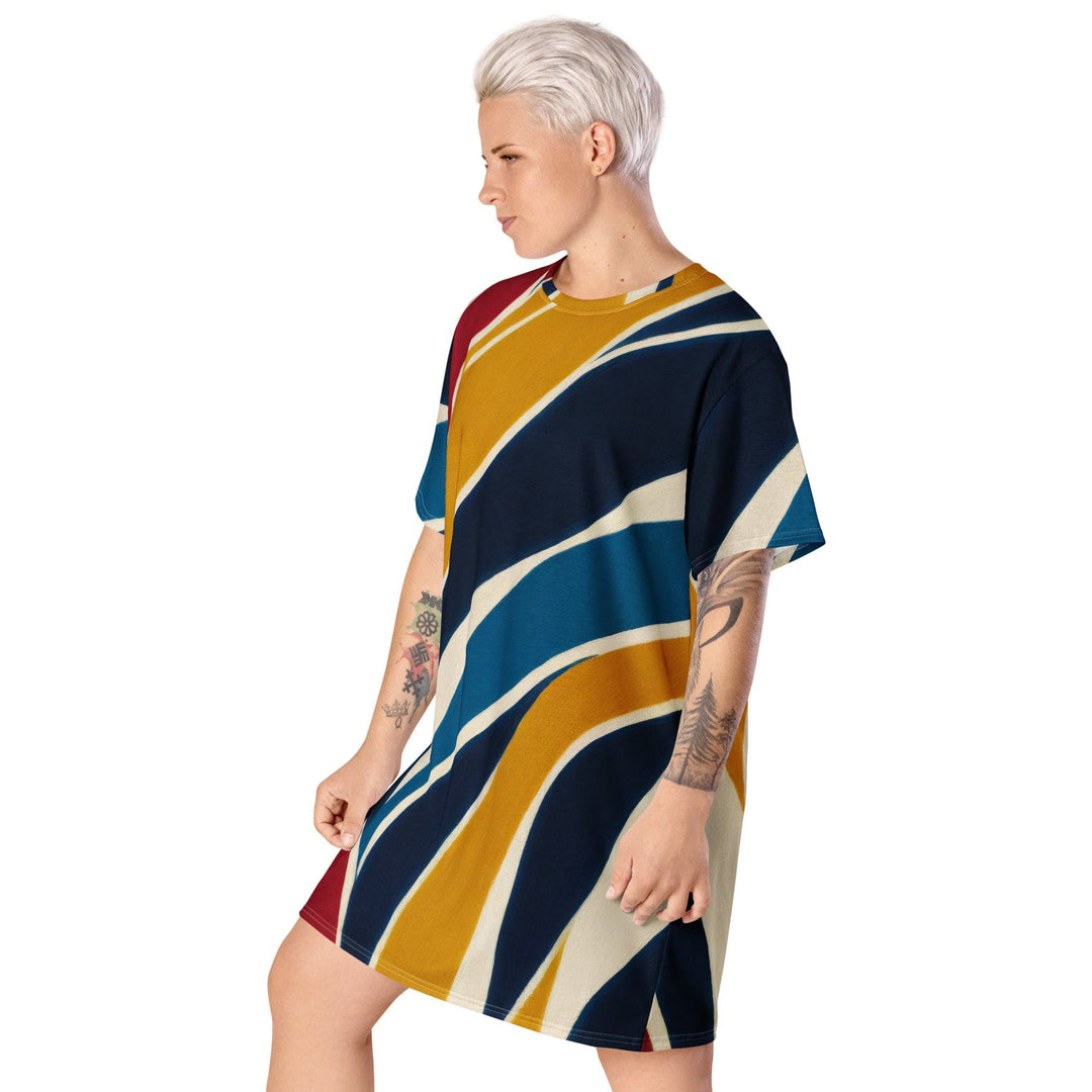 Womens Graphic T-shirt Dress Abstract Multicolor Swirl Line Pattern - Womens