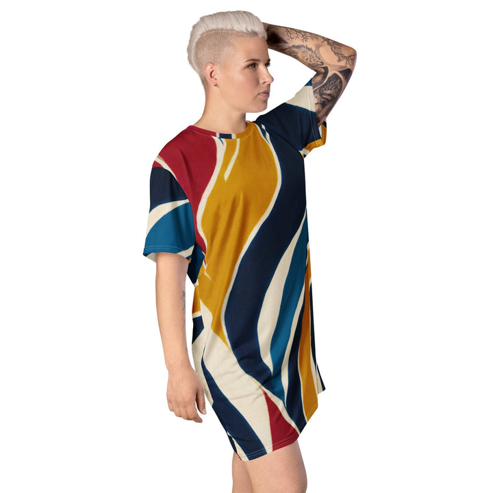 Womens Graphic T-shirt Dress Abstract Multicolor Swirl Line Pattern - Womens