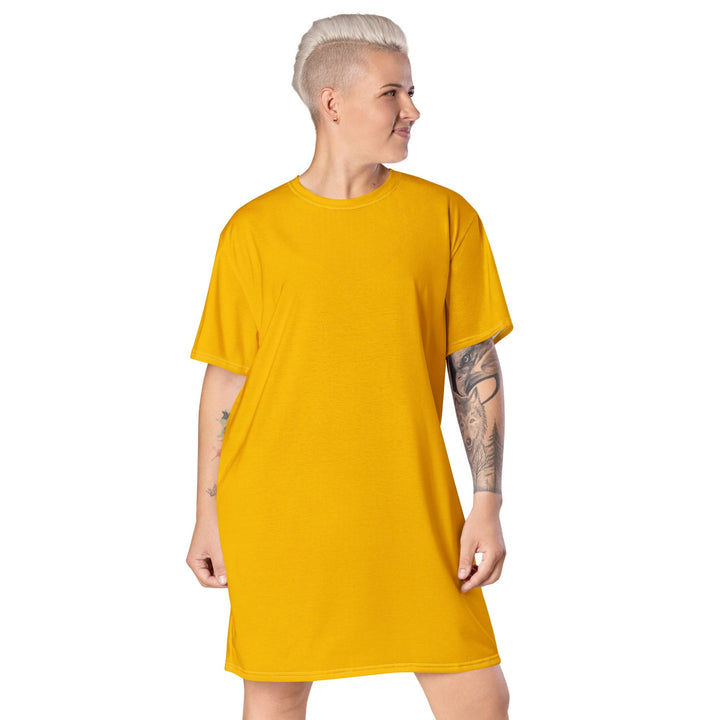 Womens Graphic T-shirt Dress - Golden Yellow - Womens/Dresses/T-Shirts/AOP