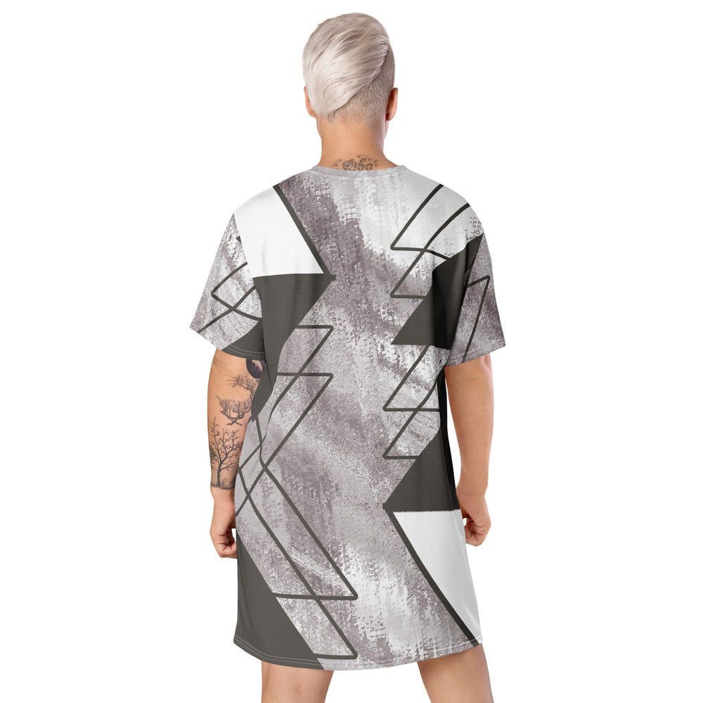 Womens Graphic T-shirt Dress Ash Grey and White Triangular Colorblock - Womens