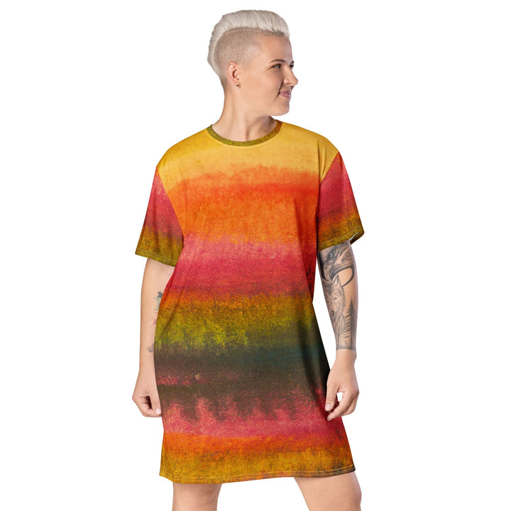 Womens Graphic T-shirt Dress Autumn Fall Watercolor Abstract Print - Womens