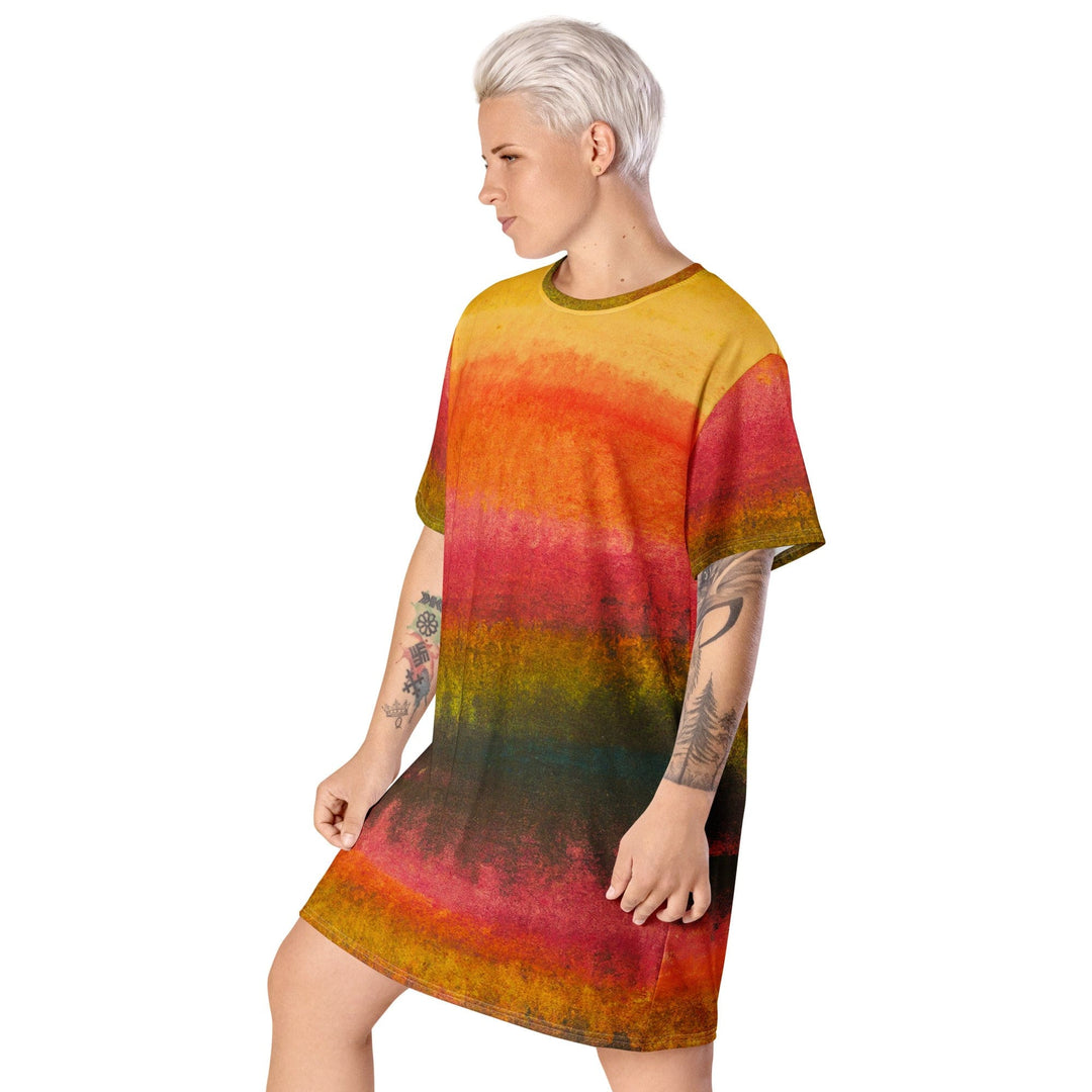 Womens Graphic T-shirt Dress Autumn Fall Watercolor Abstract Print - Womens