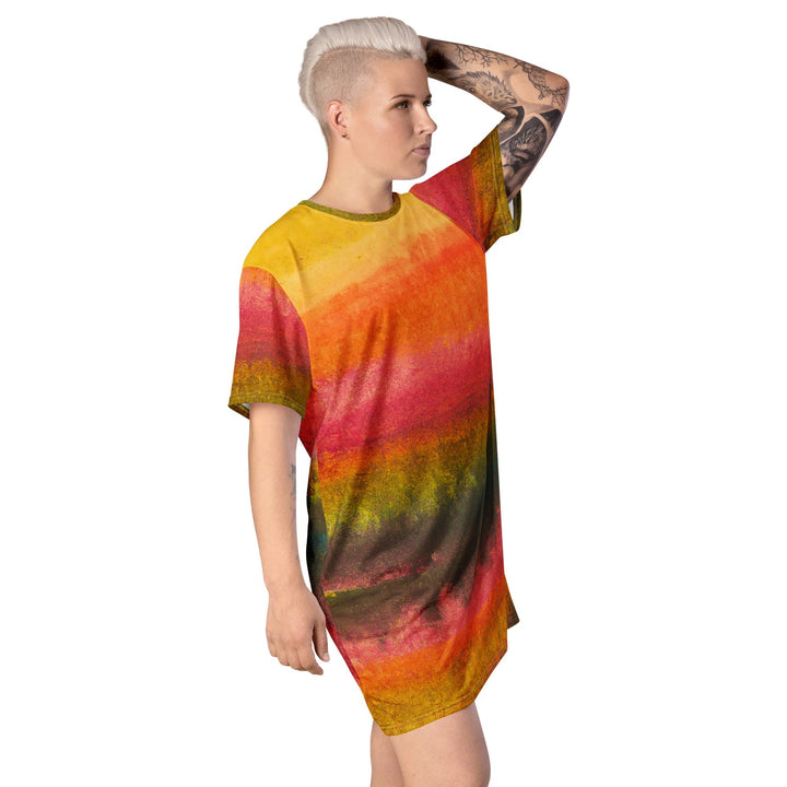 Womens Graphic T-shirt Dress Autumn Fall Watercolor Abstract Print - Womens