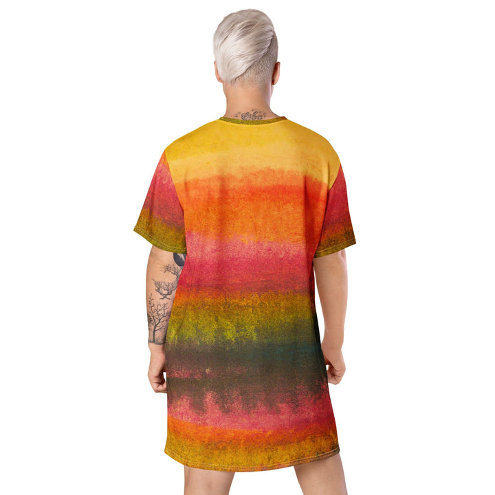 Womens Graphic T-shirt Dress Autumn Fall Watercolor Abstract Print - Womens