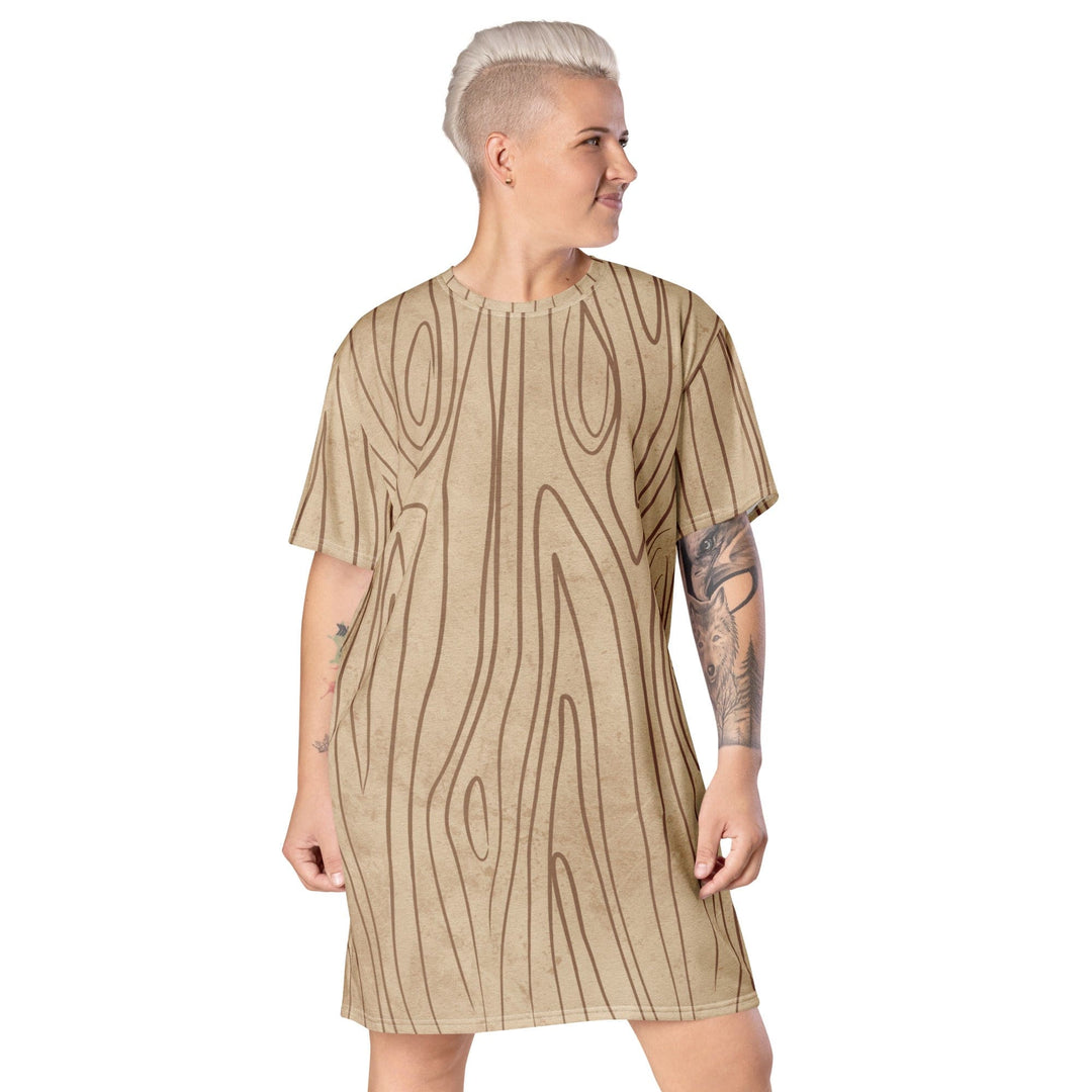 Womens Graphic T-shirt Dress Beige Brown Tree Sketch Lines - Womens | Dresses