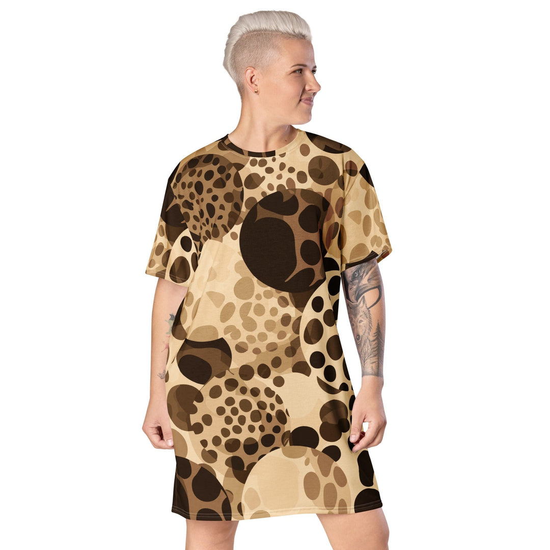 Womens Graphic T-shirt Dress Beige Brown Spotted Print - Womens | Dresses