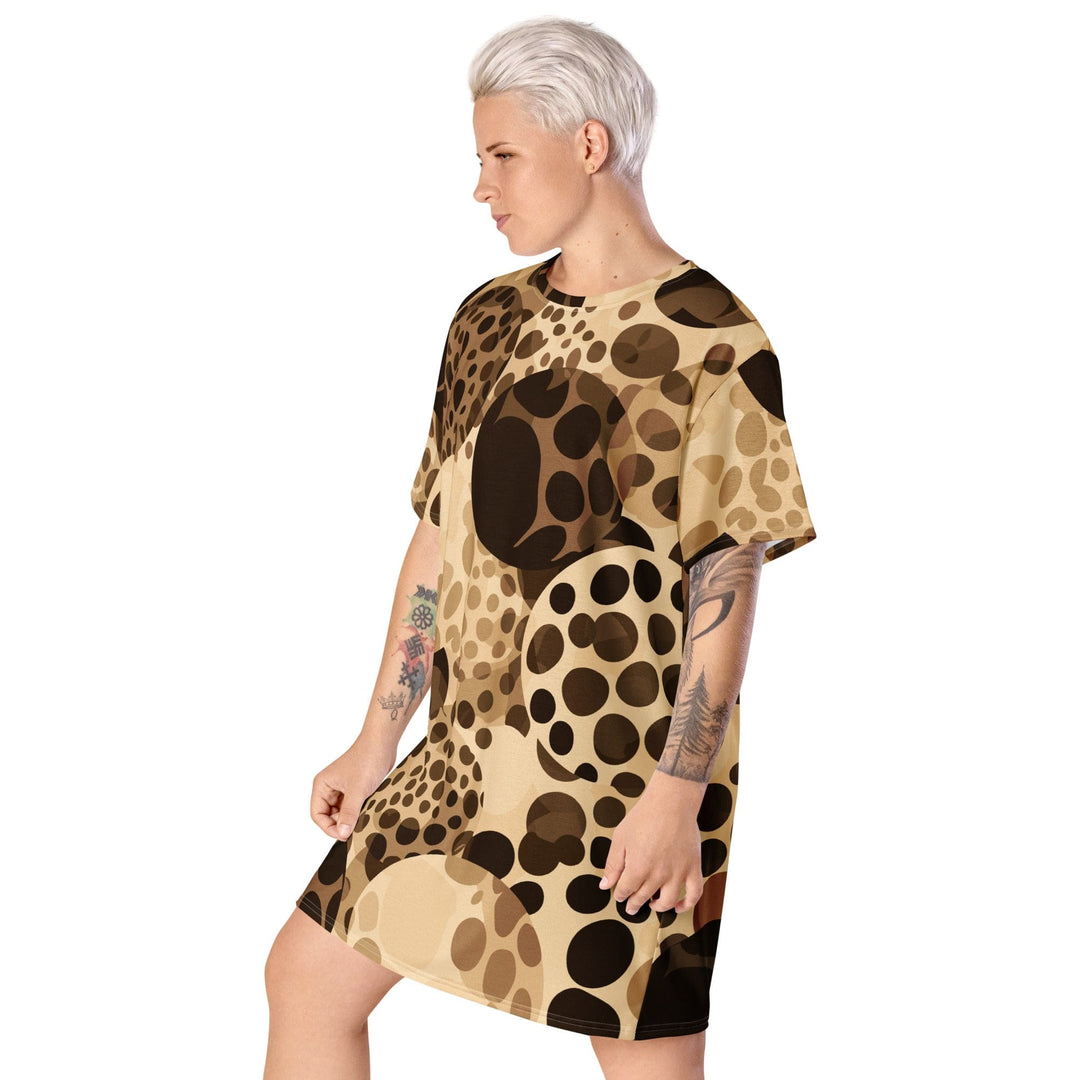 Womens Graphic T-shirt Dress Beige Brown Spotted Print - Womens | Dresses