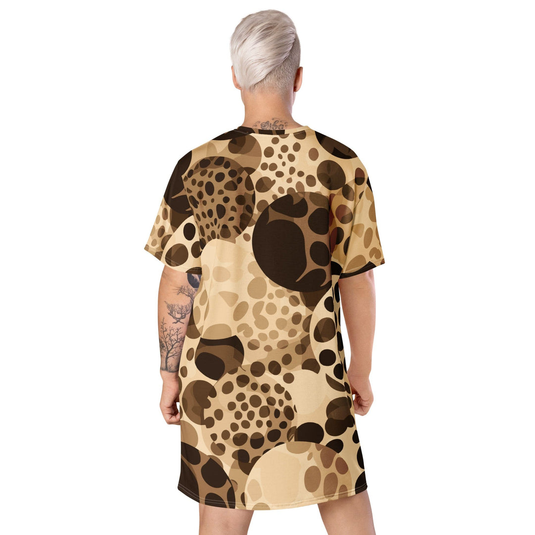 Womens Graphic T-shirt Dress Beige Brown Spotted Print - Womens | Dresses