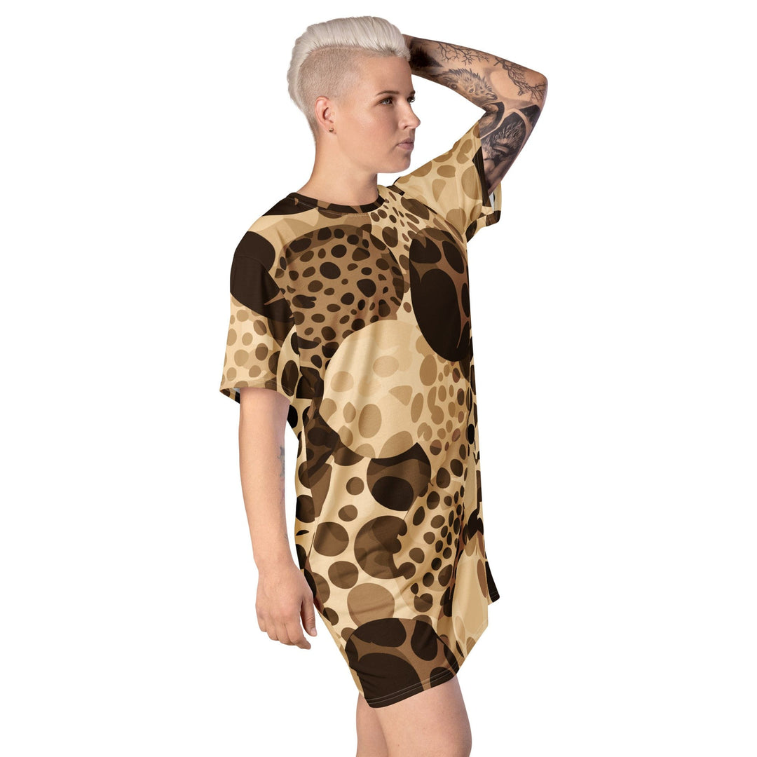 Womens Graphic T-shirt Dress Beige Brown Spotted Print - Womens | Dresses