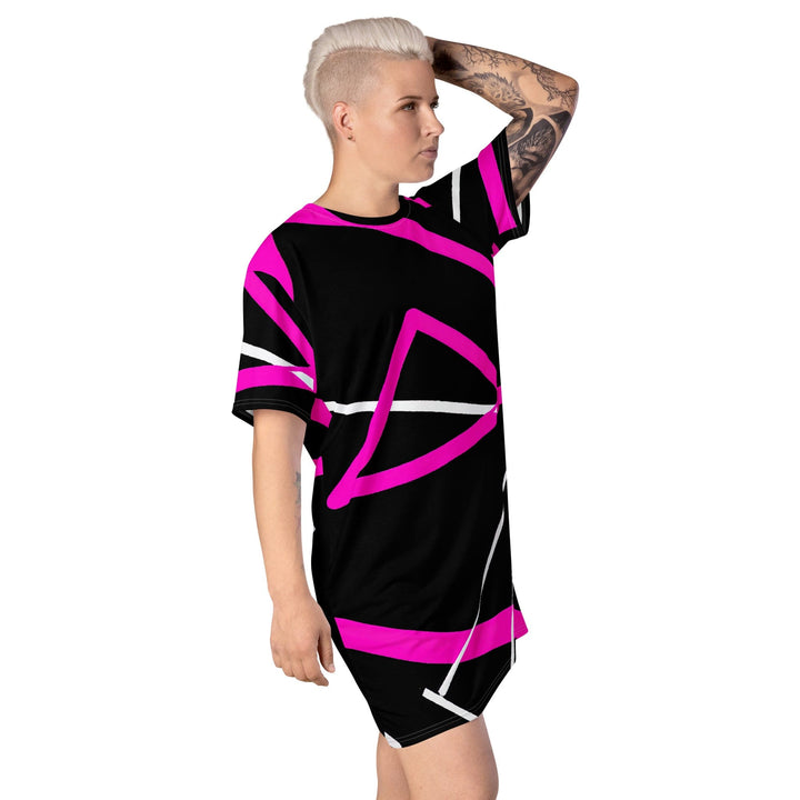 Womens Graphic T-shirt Dress Black and Pink Pattern 2 - Womens | Dresses