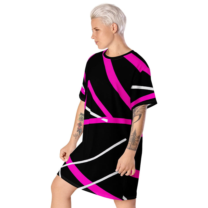 Womens Graphic T-shirt Dress Black and Pink Pattern 2 - Womens | Dresses