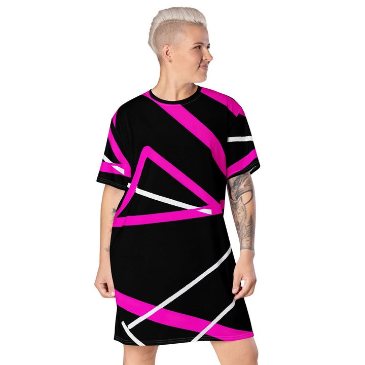 Womens Graphic T-shirt Dress Black and Pink Pattern 2 - Womens | Dresses