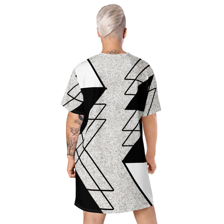 Womens Graphic T-shirt Dress Black and White Ash Grey Triangular - Womens