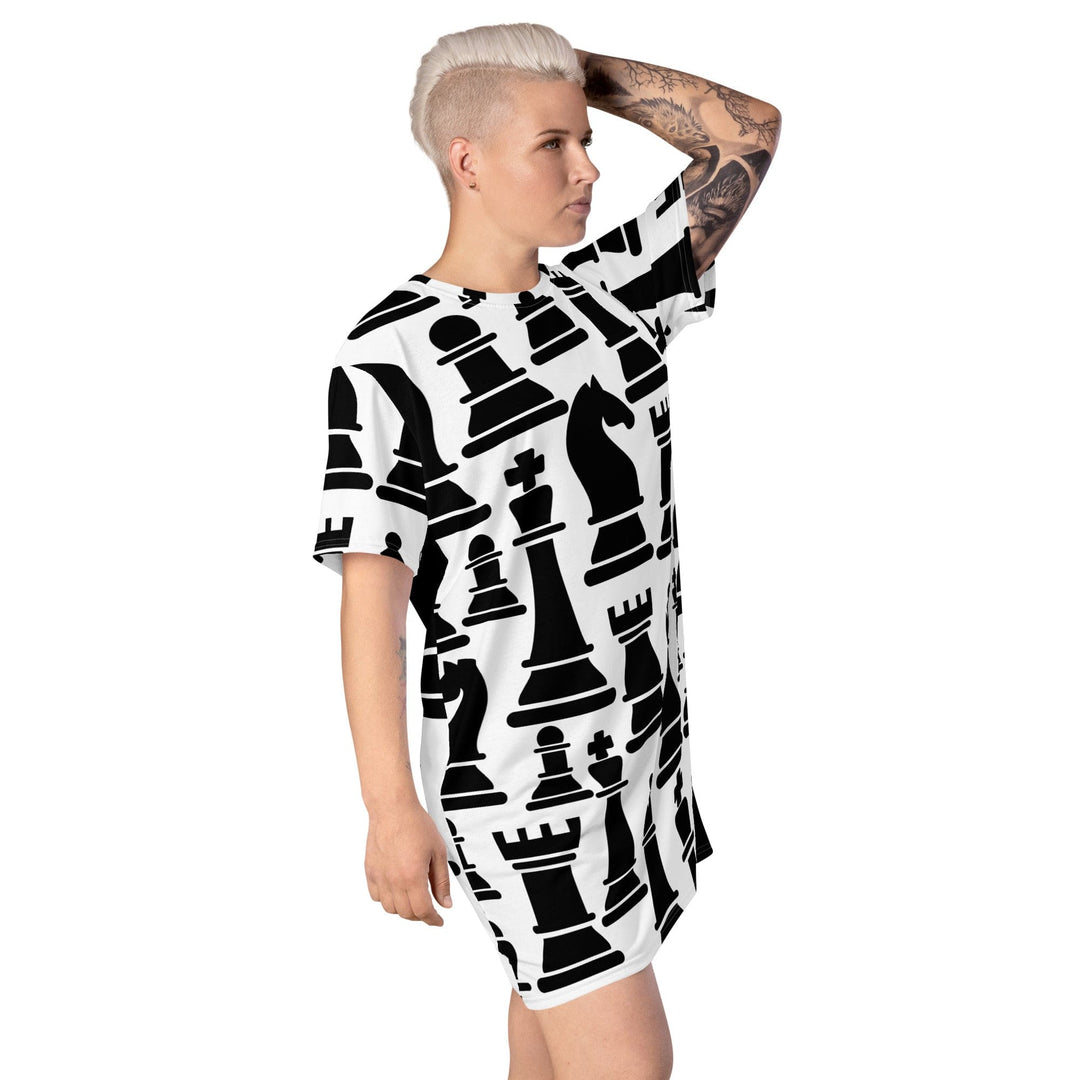 Womens Graphic T-shirt Dress Black and White Chess Print - Womens | Dresses