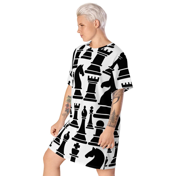 Womens Graphic T-shirt Dress Black and White Chess Print - Womens | Dresses