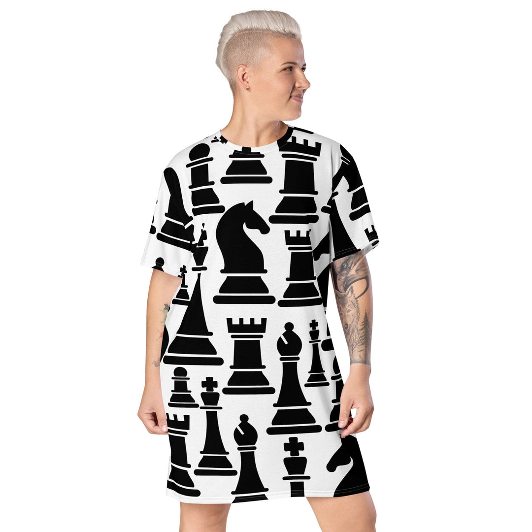 Womens Graphic T-shirt Dress Black and White Chess Print - Womens | Dresses