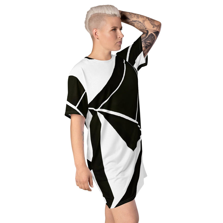 Womens Graphic T-shirt Dress Black and White Geometric Pattern - Womens