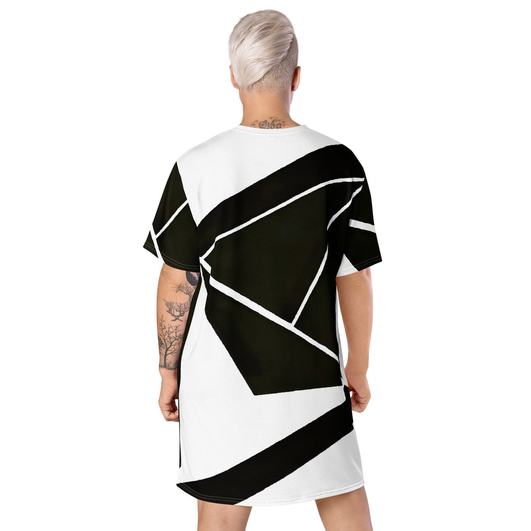 Womens Graphic T-shirt Dress Black and White Geometric Pattern - Womens