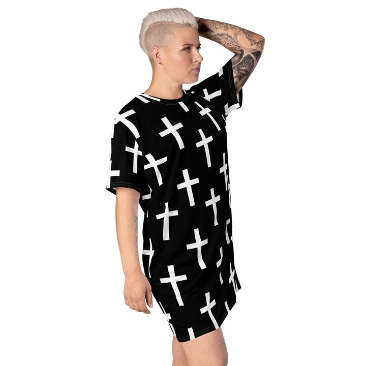 Womens Graphic T-shirt Dress Black White Cross Print - Womens | Dresses