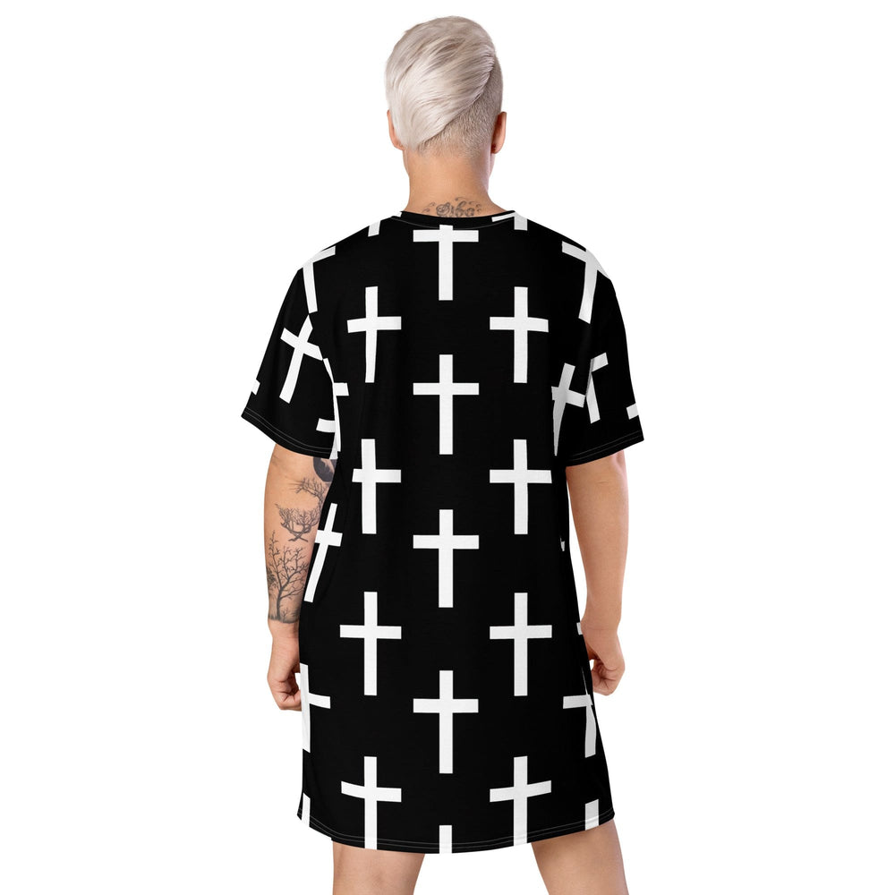 Womens Graphic T-shirt Dress Black White Cross Print - Womens | Dresses