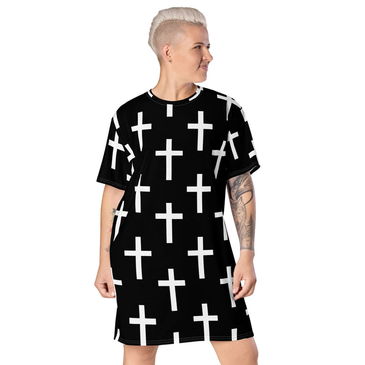 Womens Graphic T-shirt Dress Black White Cross Print - Womens | Dresses