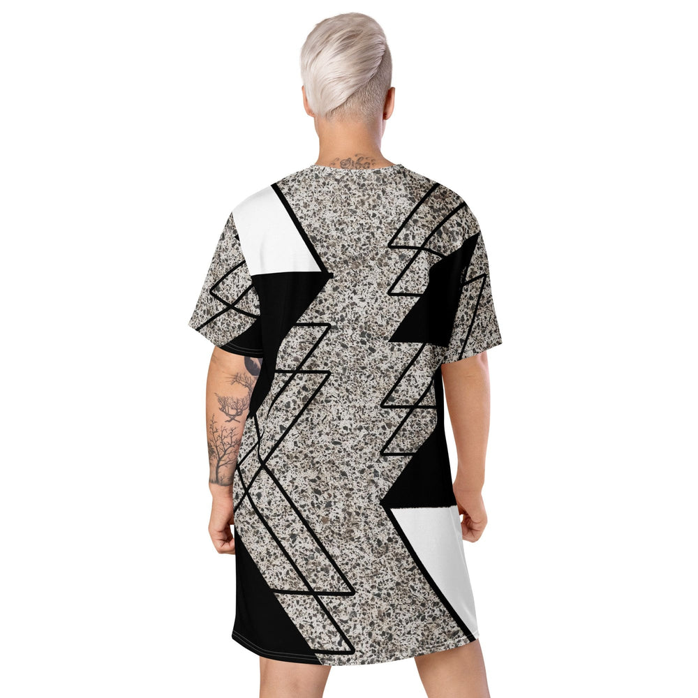 Womens Graphic T-shirt Dress Black and White Triangular Colorblock - Womens