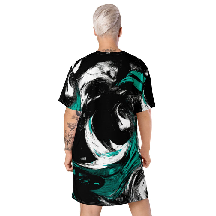 Womens Graphic T-shirt Dress Black Green White Abstract Pattern - Womens