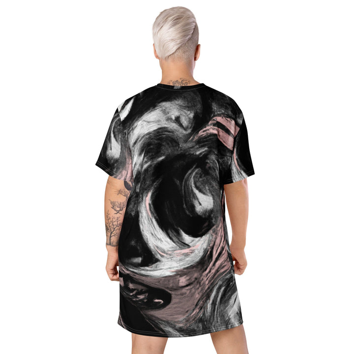 Womens Graphic T-shirt Dress Black Pink White Abstract Pattern - Womens