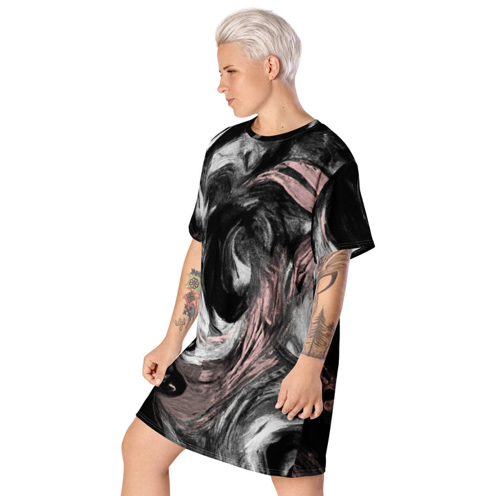 Womens Graphic T-shirt Dress Black Pink White Abstract Pattern - Womens