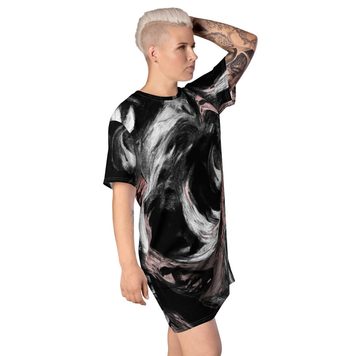 Womens Graphic T-shirt Dress Black Pink White Abstract Pattern - Womens