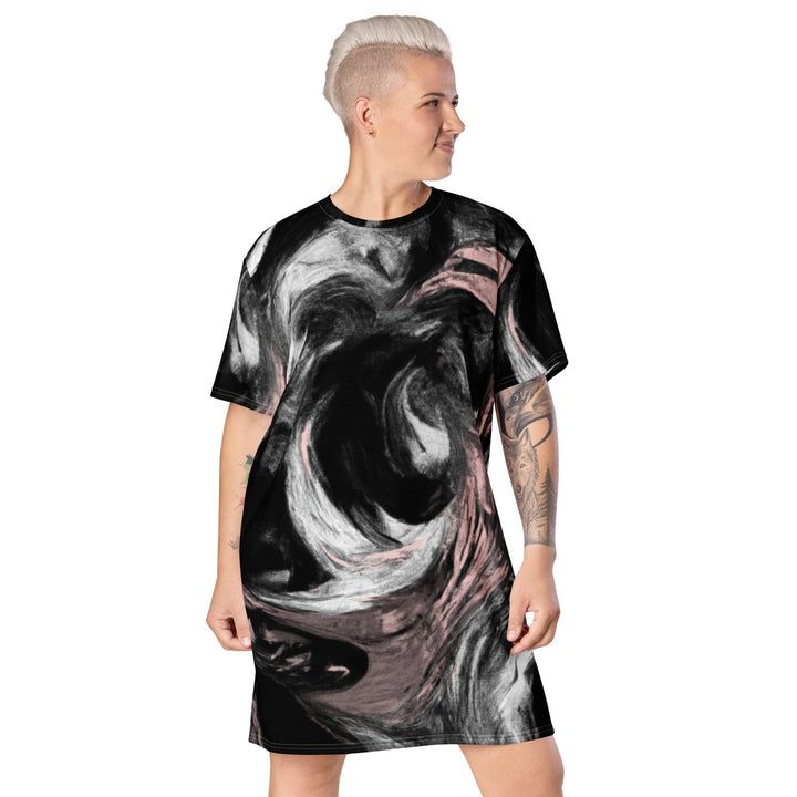 Womens Graphic T-shirt Dress Black Pink White Abstract Pattern - Womens