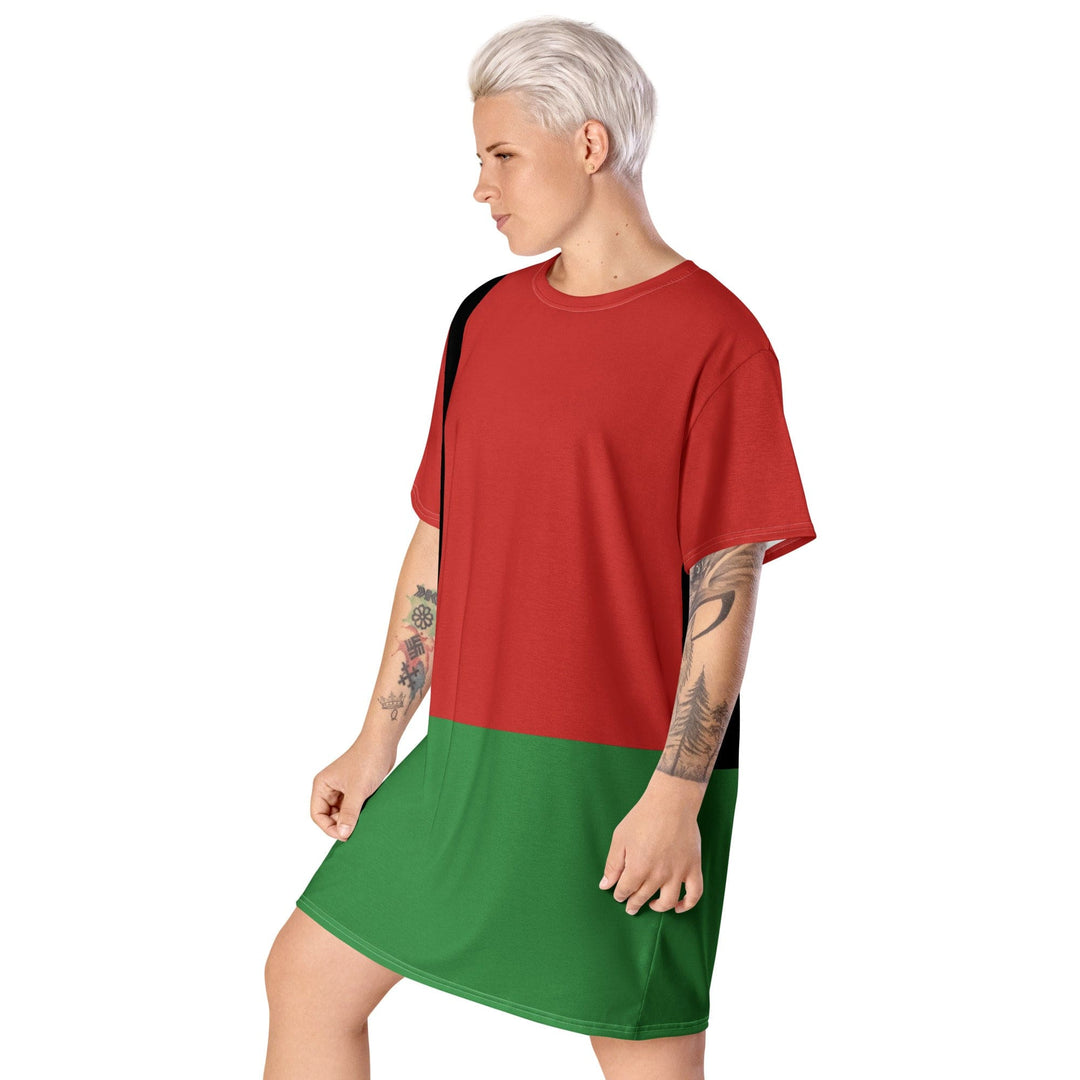 Womens Graphic T-shirt Dress Black Red Green Stripped 4 - Womens | Dresses