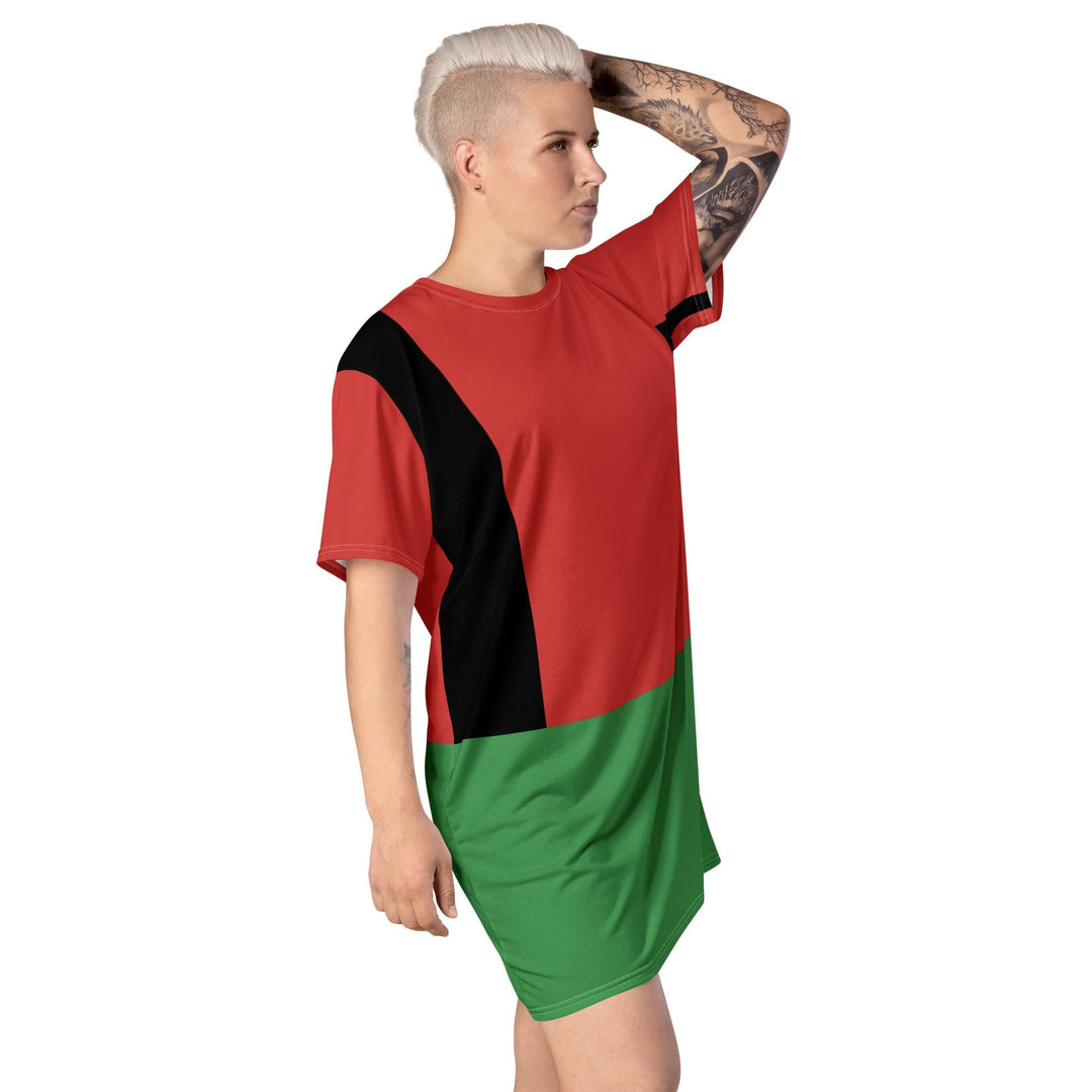 Womens Graphic T-shirt Dress Black Red Green Stripped 4 - Womens | Dresses