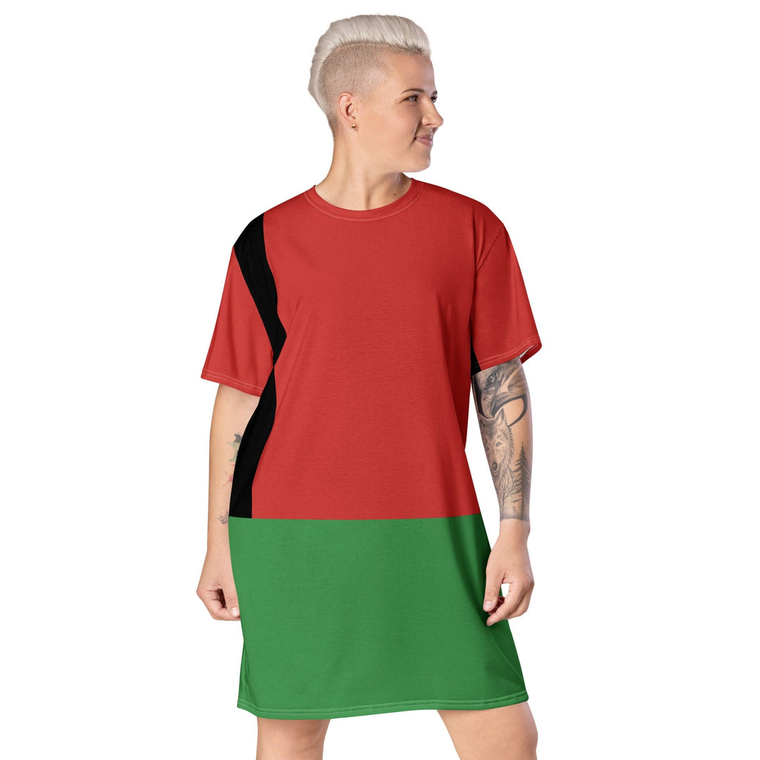 Womens Graphic T-shirt Dress Black Red Green Stripped 4 - Womens | Dresses