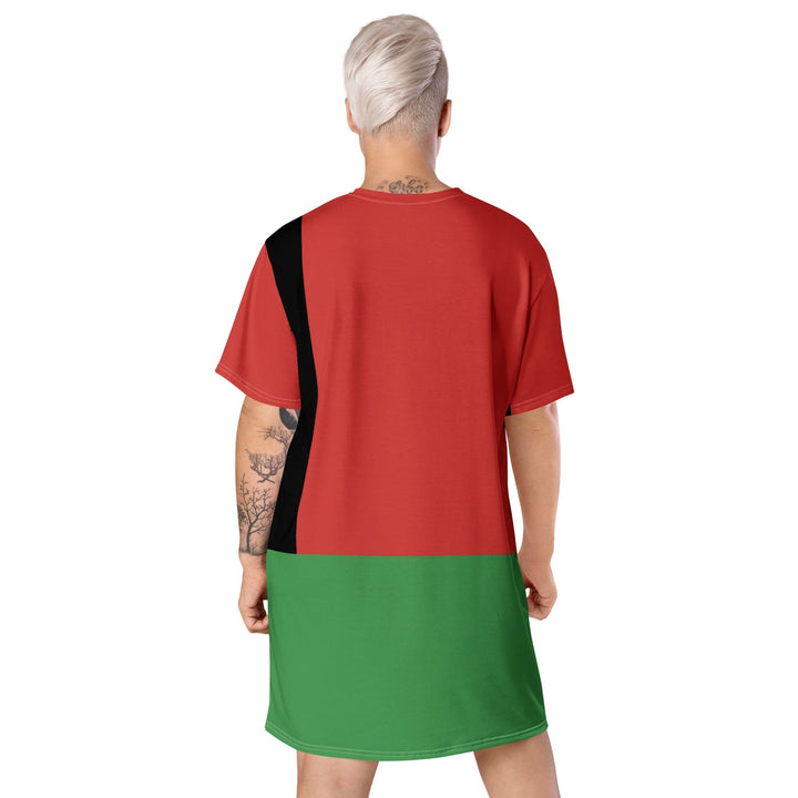 Womens Graphic T-shirt Dress Black Red Green Stripped 4 - Womens | Dresses