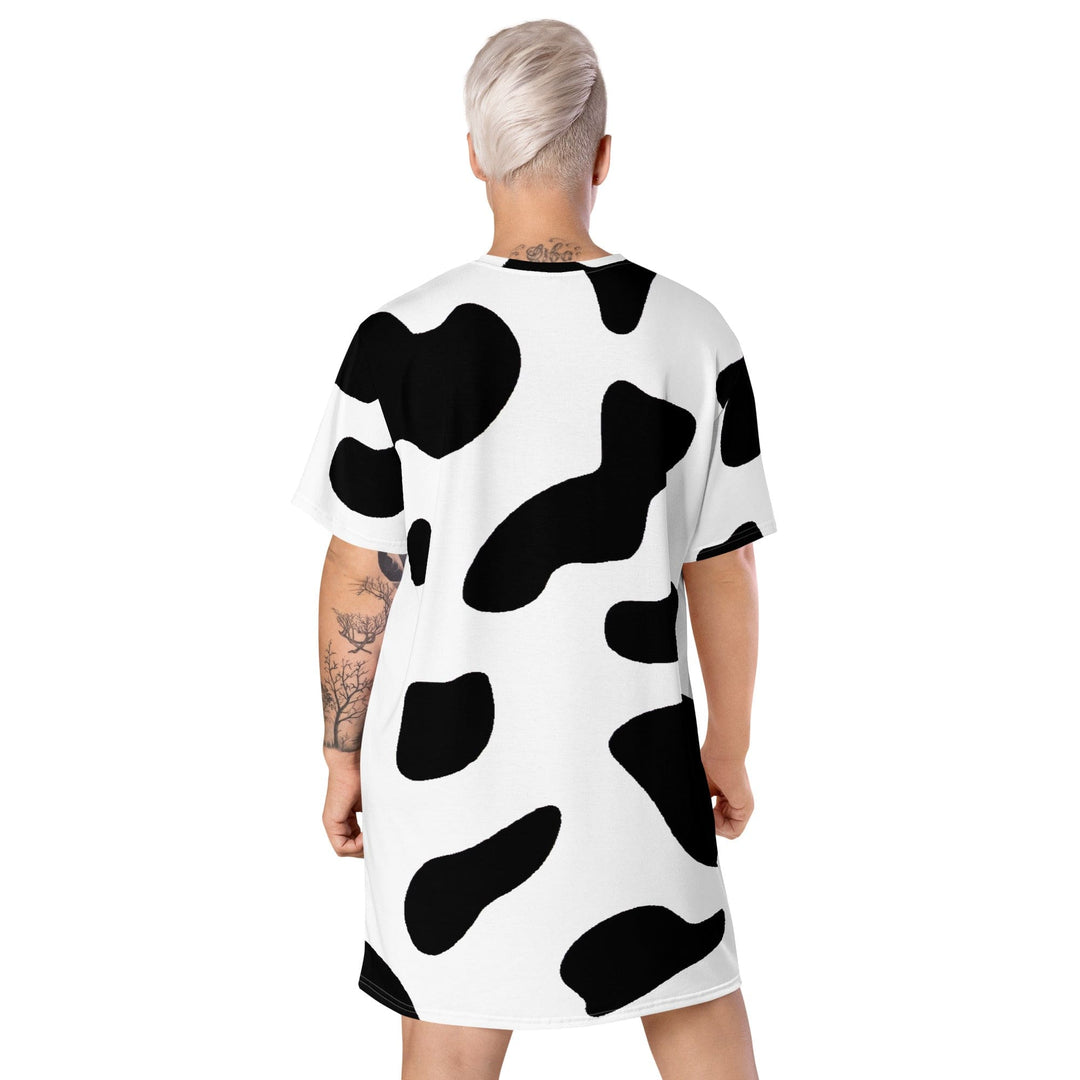 Womens Graphic T-shirt Dress Black White Cow Print - Womens | Dresses