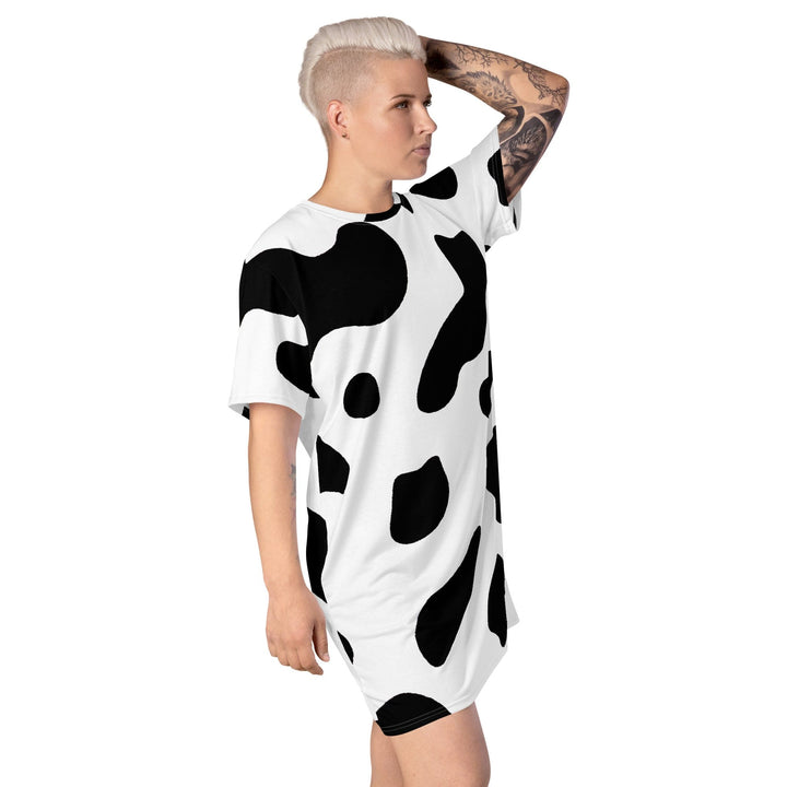 Womens Graphic T-shirt Dress Black White Cow Print - Womens | Dresses