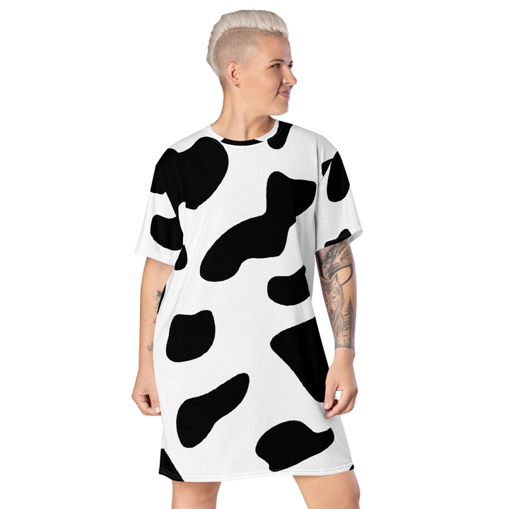 Womens Graphic T-shirt Dress Black White Cow Print - Womens | Dresses