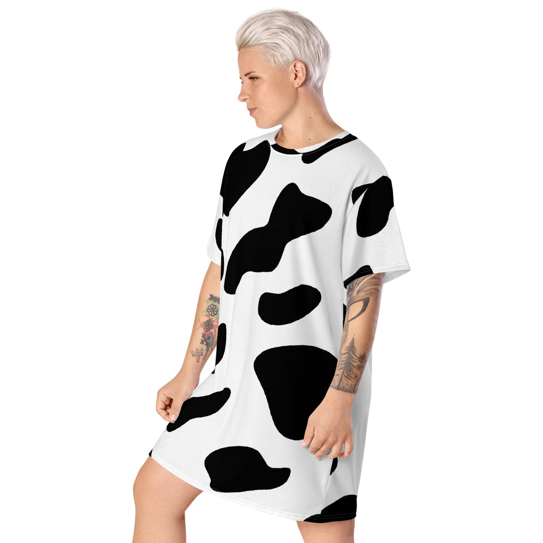 Womens Graphic T-shirt Dress Black White Cow Print - Womens | Dresses