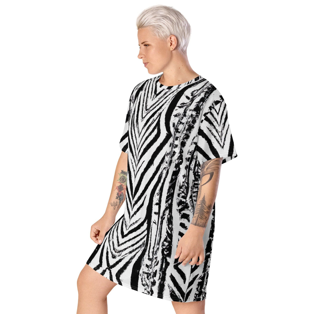 Womens Graphic T-shirt Dress Black White Native Print - Womens | Dresses