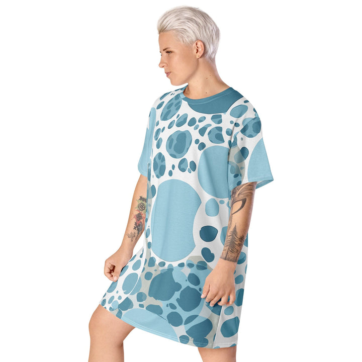 Womens Graphic T-shirt Dress Blue and White Circular Spotted - Womens | Dresses