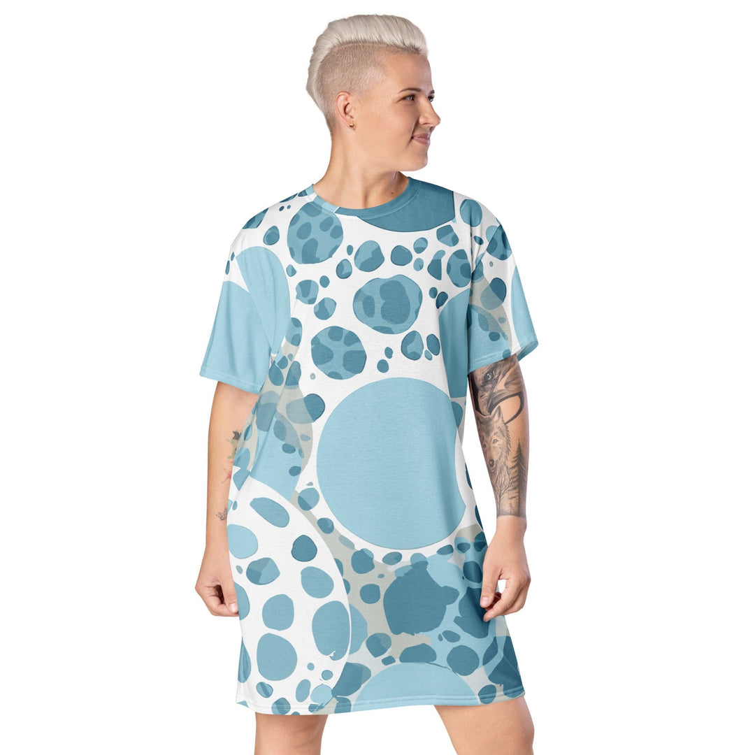 Womens Graphic T-shirt Dress Blue and White Circular Spotted - Womens | Dresses