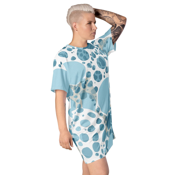 Womens Graphic T-shirt Dress Blue and White Circular Spotted - Womens | Dresses