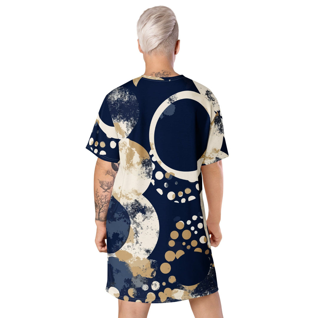 Womens Graphic T-shirt Dress Blue Beige Spotted Print - Womens | Dresses